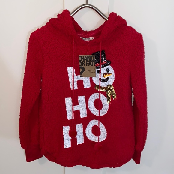Chance or Fate Hooded Red Sherpa Christmas Sweater - Picture 1 of 4